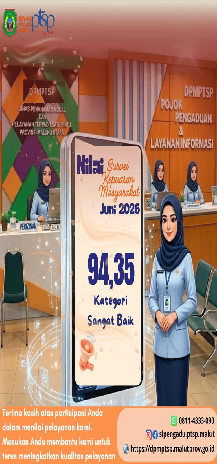 Nilai Survei Kepuasan Masyarakat Bulan Juni Tahun 2026
