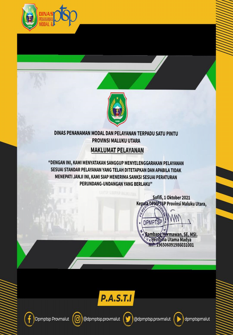 Maklumat Pelayanan DPMPTSP Provinsi Maluku Utara (2021)